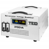 Stabilizator tensiune monofazat 1.8KW 1800W cu ServoMotor si 2 iesiri Schuko + ecran LCD cu valorile tensiunii, TED Electric, Oem