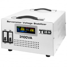 Stabilizator tensiune monofazat 1.8KW 1800W cu ServoMotor si 2 iesiri Schuko + ecran LCD cu valorile tensiunii, TED Electric