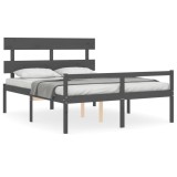 Cadru de pat senior cu tablie, gri, king size, lemn masiv