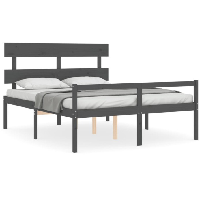 Cadru de pat senior cu tablie, gri, king size, lemn masiv