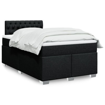 vidaXL Pat box spring cu saltea, negru, 120x200 cm, textil 3288164 foto