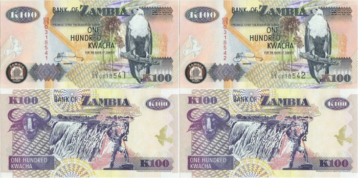2 x 2006 , 100 kwacha ( P-38f ) - Zambia - stare UNC