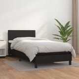 VidaXL Pat box spring cu saltea, negru, 90x200 cm, piele ecologică