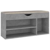 Cumpara ieftin Banca pantofar cu perna gri beton 104x30x49 cm, lemn prelucrat