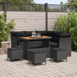 Gossi set de canapea gradina cu 8 piese ratan polu negru acacia, Gossi set de masa gradina cu 3 piese ratan polu negru acacia