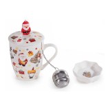 Set cana infuzor ceai, farfurioara Craciun portelan multicolor II &Oslash; 8,5 cm x 10,5 H, 350 ml