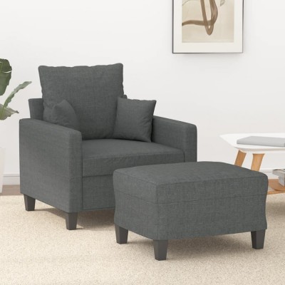 vidaXL Fotoliu canapea cu taburet, gri &amp;icirc;nchis, 60 cm, textil 3201082 foto
