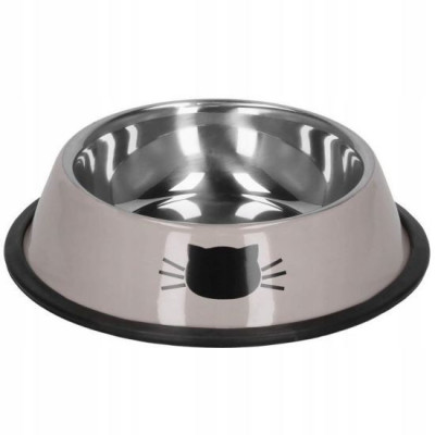 Castron, bol, pentru caine, pisica, rotund, inox, bej, 12 cm foto