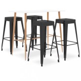 VidaXL Set mobilier de bar, 5 piese, alb și negru