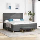 Cumpara ieftin Pat cu arcuri cu saltea Gri &icirc;nchis 200 x 200 cm țesătură