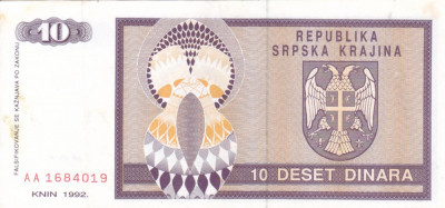 CROATIA 10 dinara 1992 KNIN XF!!! foto