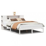 Cumpara ieftin Pat cu biblioteca fara saltea, alb, 140x190 cm, lemn masiv pin