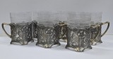 Sase pahare pentru ceai cu suporturi Art Nouveau WMF marcate Theodor Radivon, cca 1906