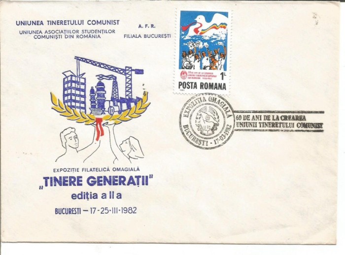 (No2)plic-EXPOZITA FILATELICA OMAGIALA TINERE GENERATII editia a II a 17-25.03.1982