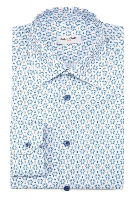 Camasa barbati slim alba cu print C001SL