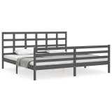Cumpara ieftin Cadru pat cu tablie 200x200 cm, gri, lemn masiv