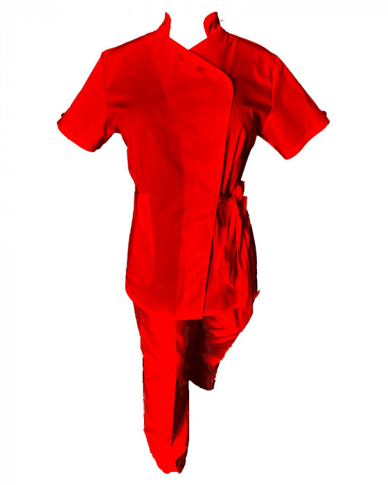 Costum Medical Pe Stil, Rosu cu Elastan, Model Andreea - M, 4XL