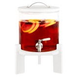 Dozator bauturi sticla Navaris cu robinet si suport, 5L, Alb/Transparent, Universal