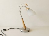 Veioza Art Deco Modernist, crom satinat, lemn, opalina, vintage
