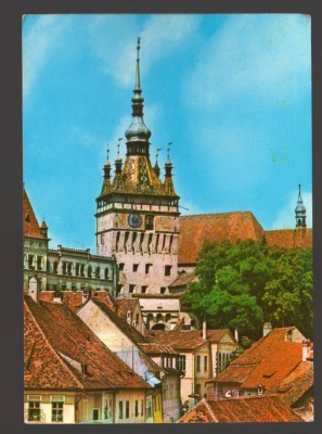 CPIB 23623 CARTE POSTALA - SIGHISOARA. TURNUL CU CEAS, CIRCULATA, 1970, STAMPILE, TIMBRU foto