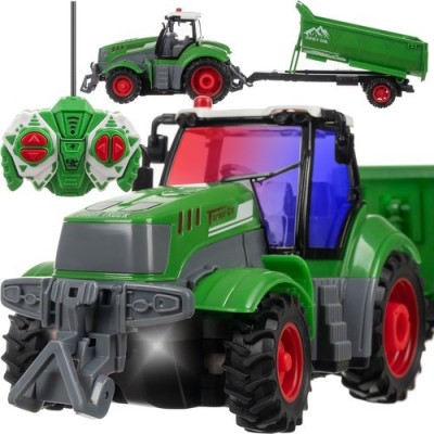 Tractor de jucarie cu telecomanda, remorca cu functie basculare, faruri LED, roti cauciuc, 39x10x9 cm foto