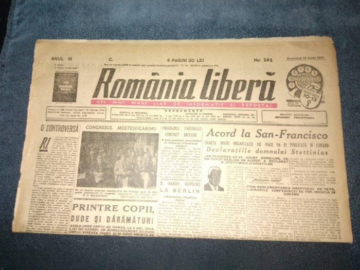 ZIARUL ROMANIA LIBERA 10 IUNIE 1945