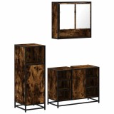 Cumpara ieftin Set mobilier de baie, 3 piese, stejar fumuriu, lemn prelucrat