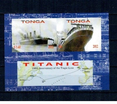 Tonga 2012 - Titanic, vapoare, colita nedantelata neuzata foto