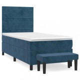 Cumpara ieftin Pat box spring cu saltea, albastru inchis, 80x200 cm, catifea