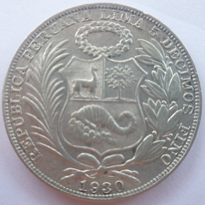 Peru 1 sol 1930, argint foto