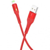 Cablu Date si Incarcare USB la Lightning HOCO S24, Cu LED, 1.2 m, Rosu