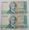 Croatia, 100.000 Dinara 1993 , 2 serii consecutive