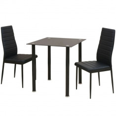 Set masa si scaune de bucatarie, negru, 3 piese GartenMobel Dekor