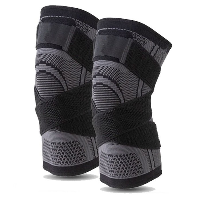 Set 2 x Genunchiera elastica, marime L, protectie accidentari, tip bandaj, negru gri