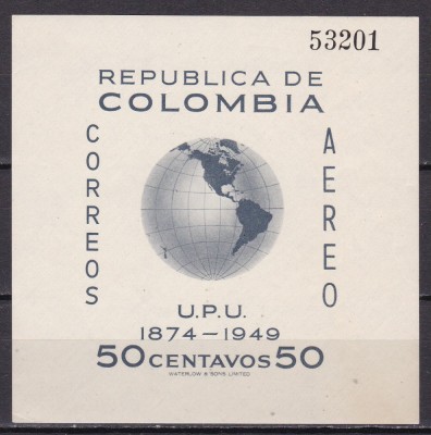 Columbia 1949 UPU bl. 4 MNH foto