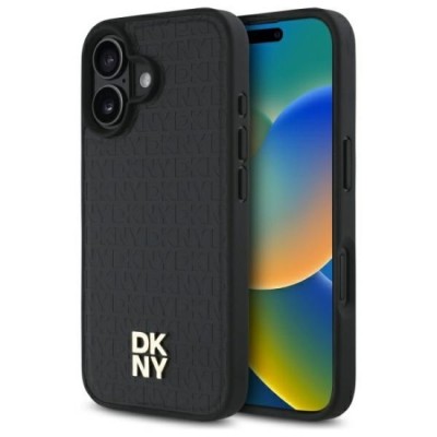 Husa iPhone 16 - DKNY Leather Hardcase Repeat Pattern Stack Logo MagSafe (DKHMP16SPSHRPSK) - Black foto