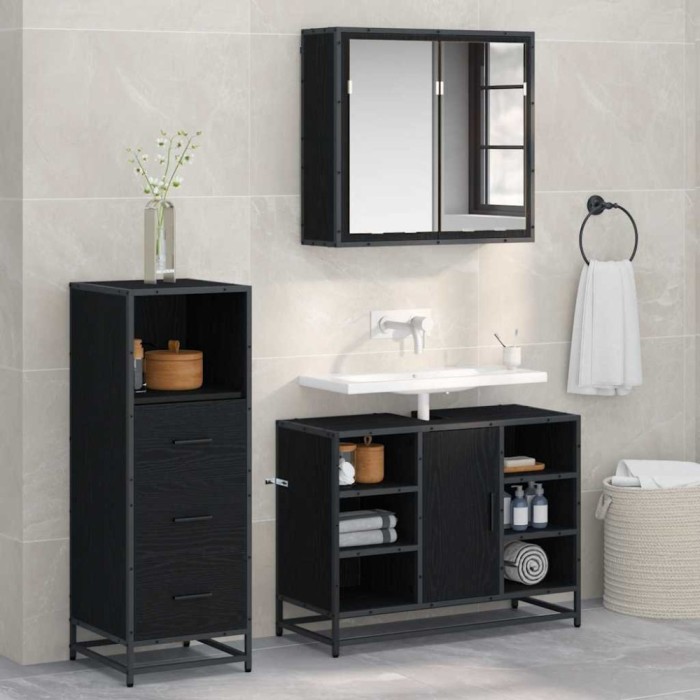vidaXL Set de mobilier pentru baie 3 pcs Stejar negru 80 x 33 x 60 cm 3402526