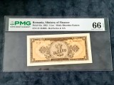 Bancnotă gradată 1leu din 1952 PMG66EPQ serie rosie