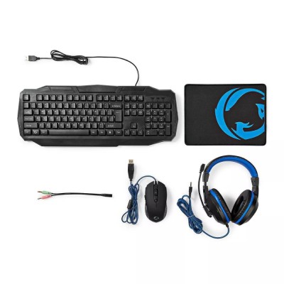 Kit Gaming cu fir 4 in 1 tastatura Casti Mouse MousePad Nedis foto