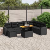 Cumpara ieftin Set mobilier de grădină cu perne, 9 piese, negru, poliratan