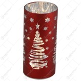 Lampa cilindrica din sticla cu lumini led 7&times;15 CM, Stelute, rosu