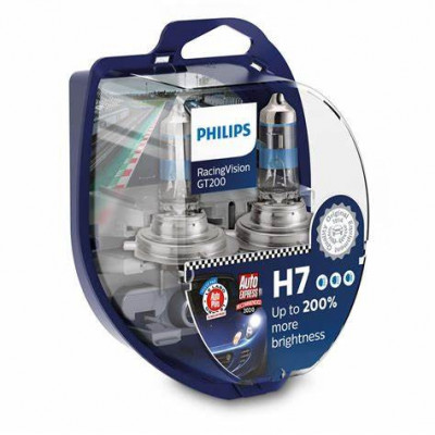 Set 2 Becuri H7 55W 12V Racing Vision GT200 Philips +200% mai multa lumina foto