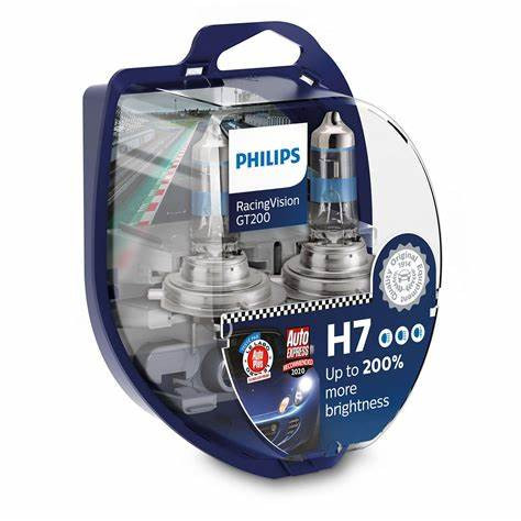 Set 2 Becuri H7 55W 12V Racing Vision GT200 Philips +200% mai multa lumina