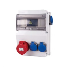 Tablou organizare de santier, Sigurante 1P (5x16A) 380V + 2P (1x16A) + 2P (1x16A) 220V IP44