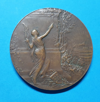 Medalie veche de colectie anul 1904 COURAGE TRAVAIL PATRIE LE MATIN Rene Riberon foto