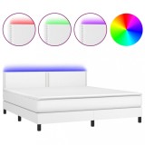 Cumpara ieftin Pat cu arcuri, saltea si LED, alb, 180x200 cm, piele ecologica