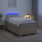 Cumpara ieftin Pat box spring cu saltea si LED Crem 120 x 190 cm Tesatura