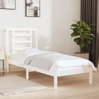 vidaXL Cadru de pat Small Single 2FT6, alb, 75x190 cm, lemn masiv foto