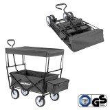 Cărucior de plajă pliabil de grădină cu acoperiș, gri