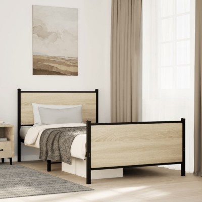 vidaXL Cadru pat metalic fără saltea, stejar sonoma, 107x203 cm 4007730 foto